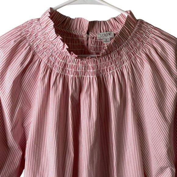 J Crew New! Striped Poplin Smocked Balloon 3/4 Sleeve Key Hole Top High Neck - Picture 6 of 16
